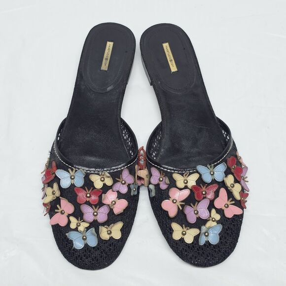 Max Studio Shoes - Vintage 90s Y2K Max Studio Black Mules Leather Butterflies Accent Women's 7.5
